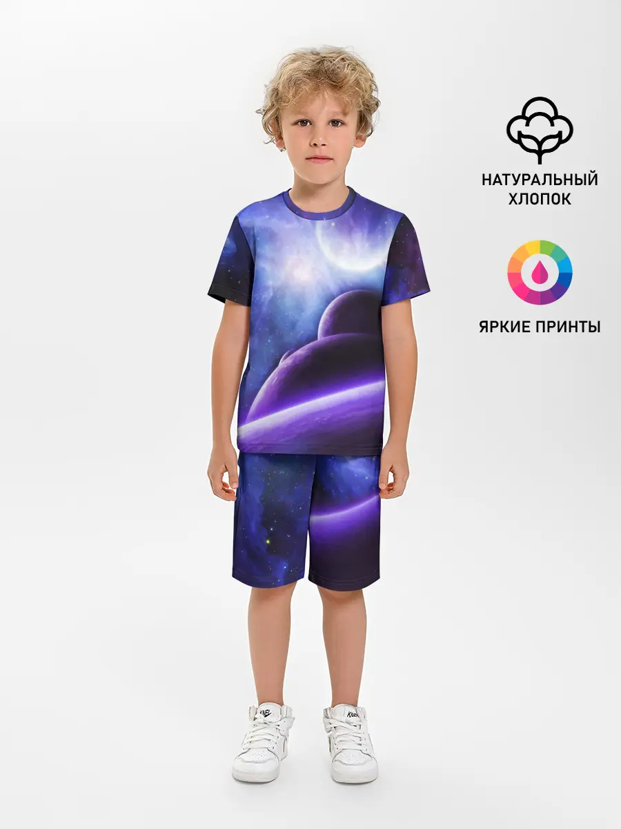 Детская пижама с шортами / Неоновый Космос