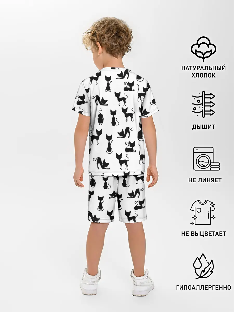 Детская пижама с шортами / КОШКИ БЕЛОЕ НА ЧЕРНОМ