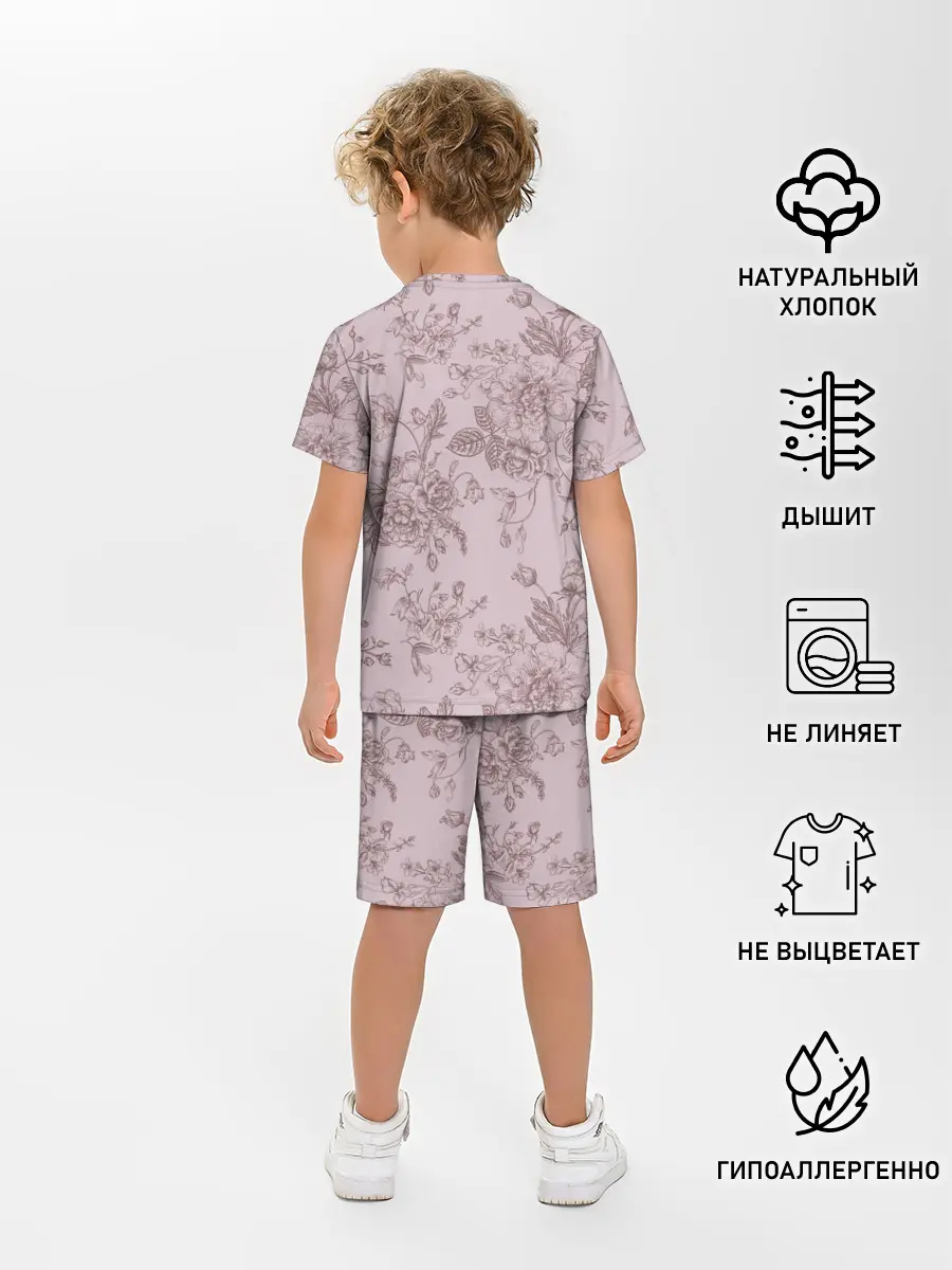 Детская пижама с шортами / розы с пионами