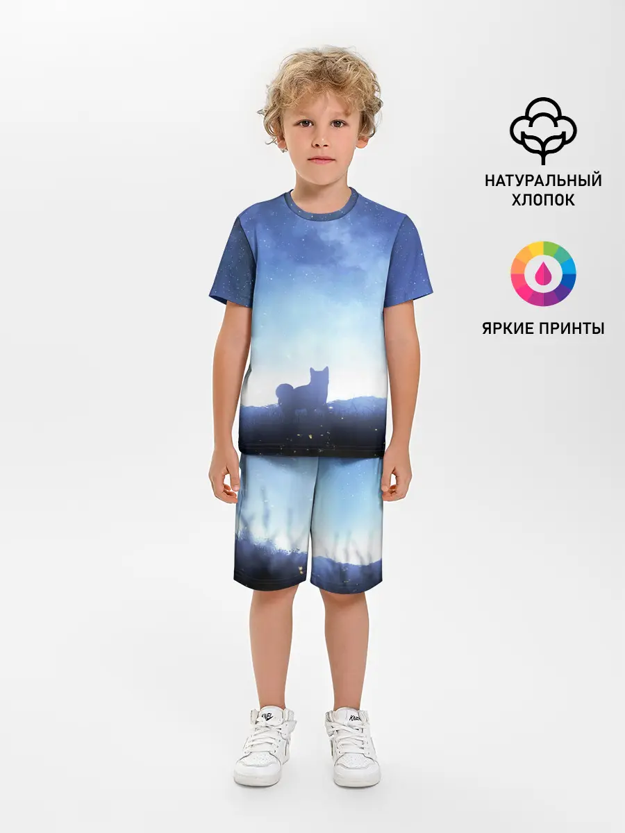 Детская пижама с шортами / силуэт корги ночь космос дымка