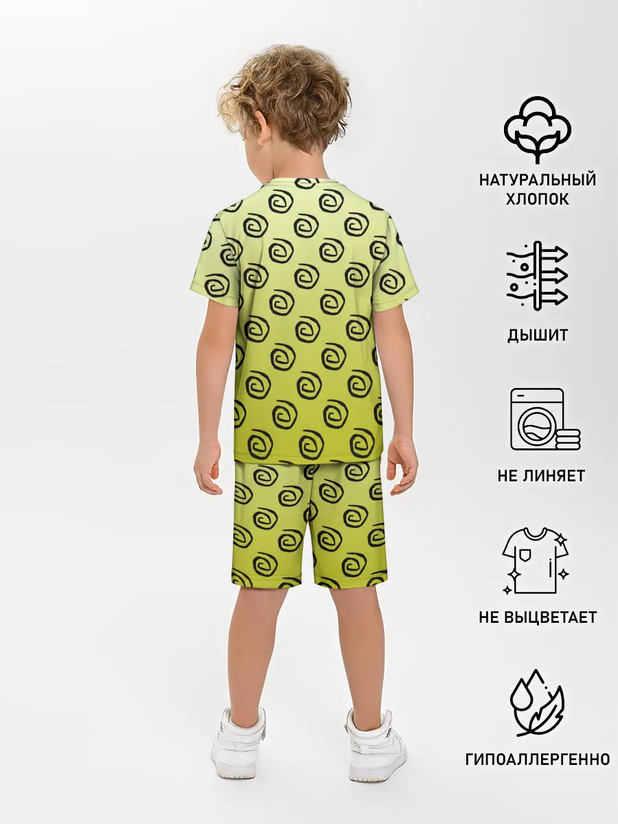 Детская пижама с шортами / узор спиральки на желтом фоне