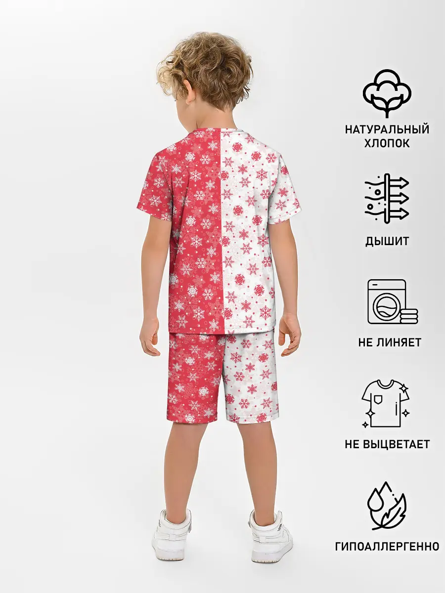 Детская пижама с шортами / Снежинки - новогодние узоры