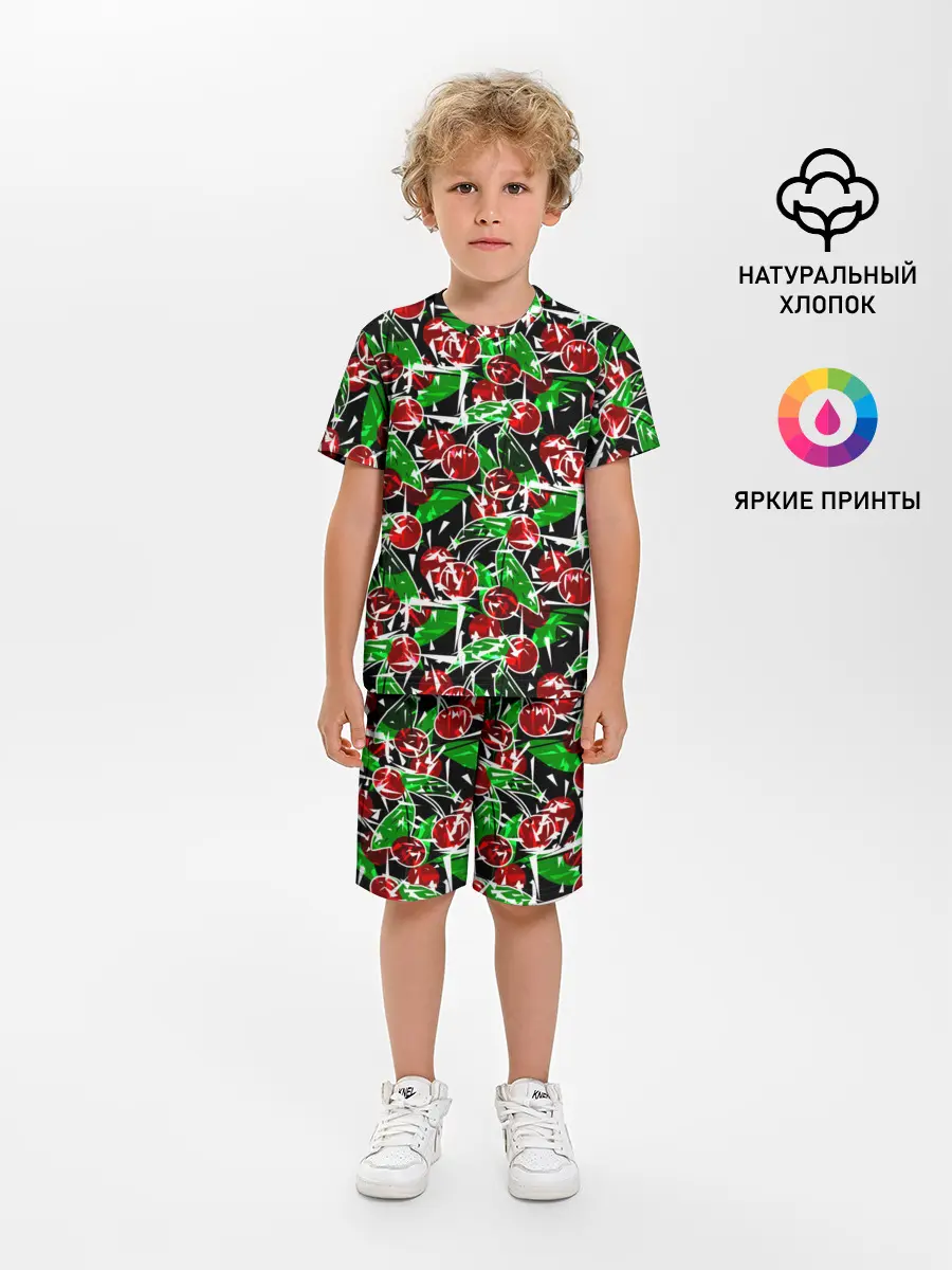 Детская пижама с шортами / Абстрактный узор спелая вишня
