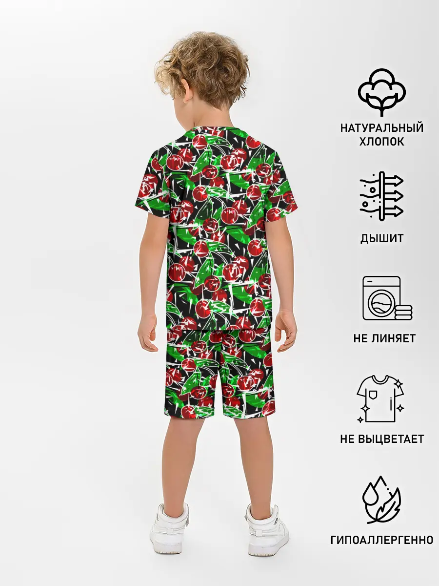 Детская пижама с шортами / Абстрактный узор спелая вишня