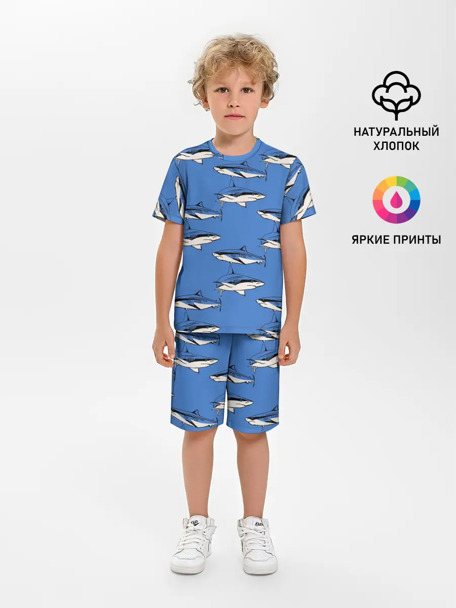 Детская пижама с шортами / Акулы Паттерн
