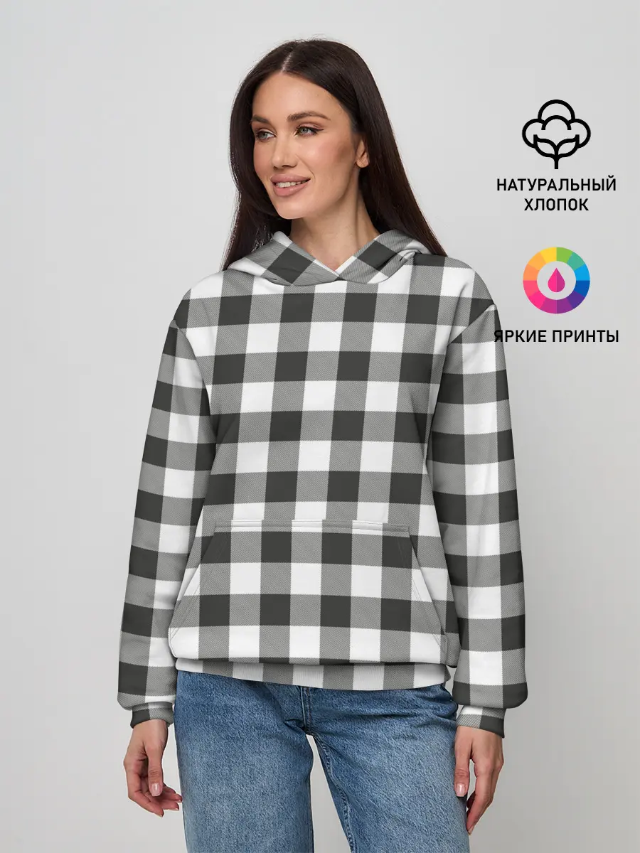 Женское худи / Черно-белая клетка