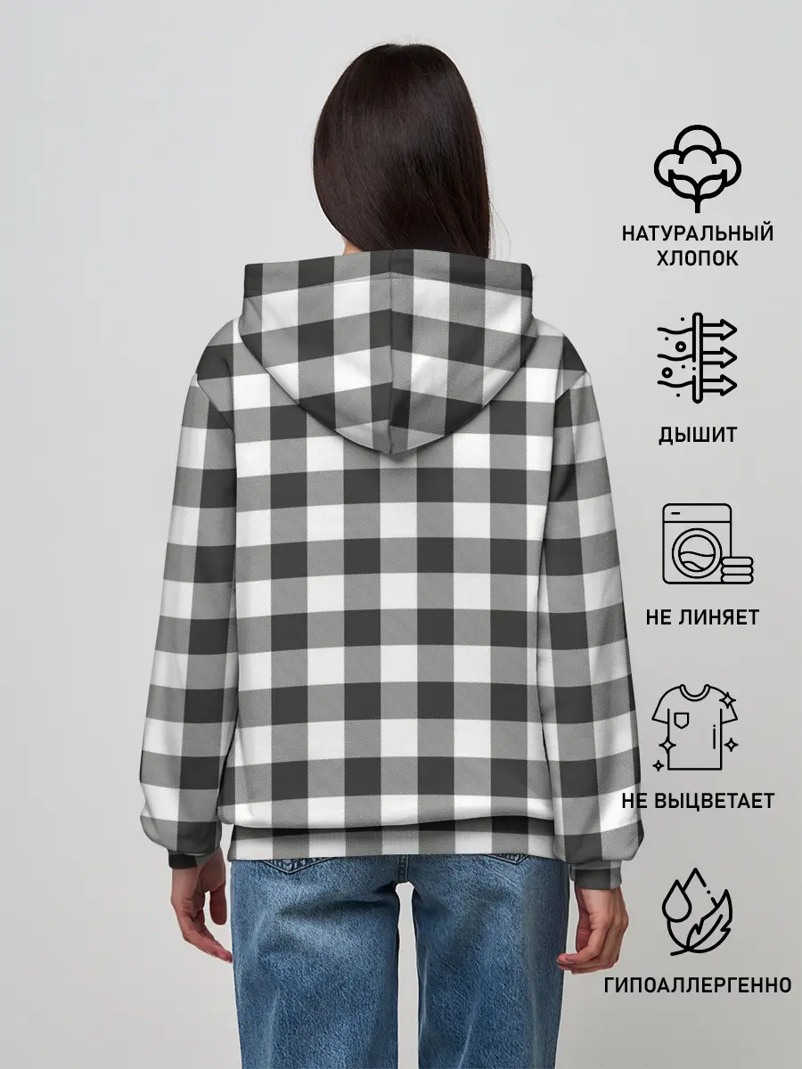 Женское худи / Черно-белая клетка