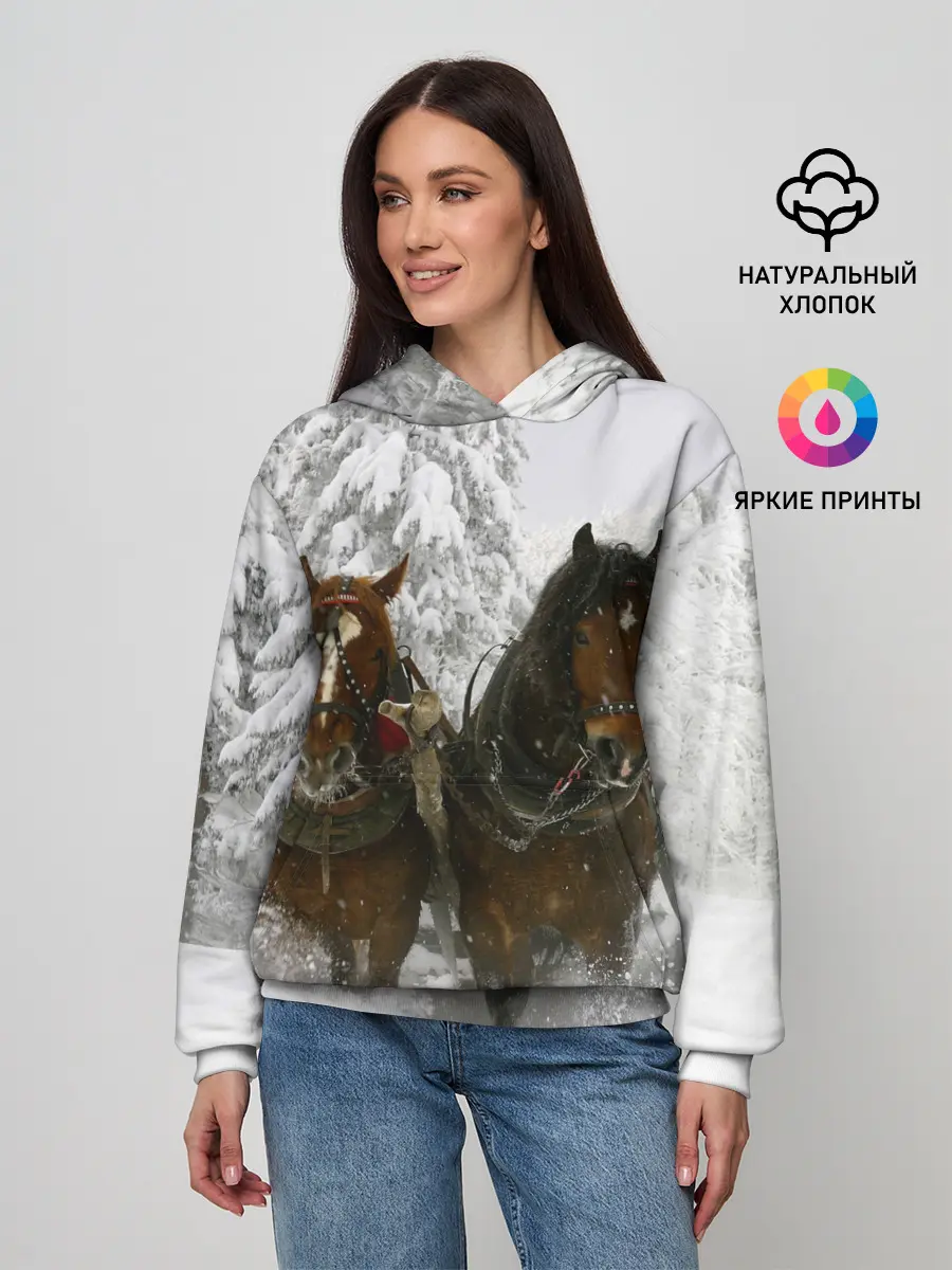 Женское худи / Лошади и снег