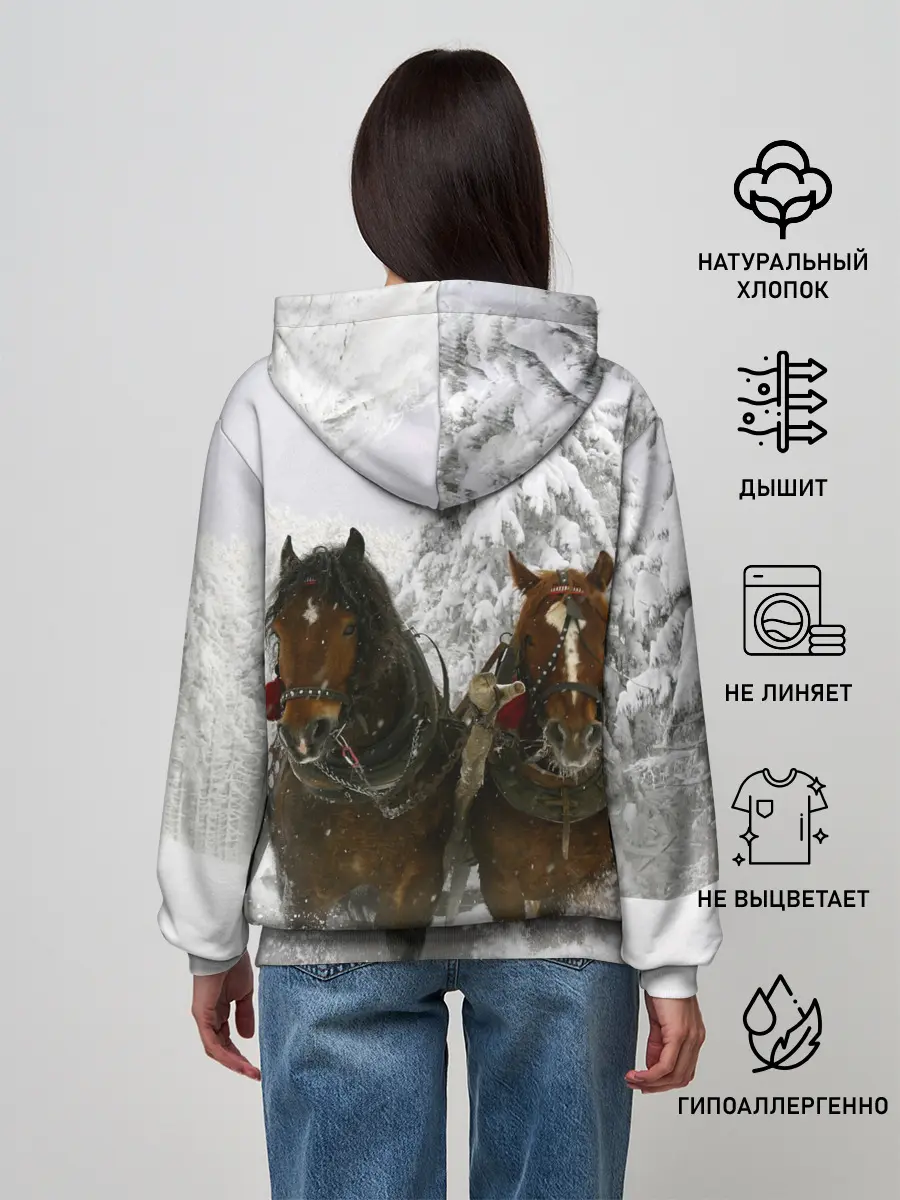 Женское худи / Лошади и снег