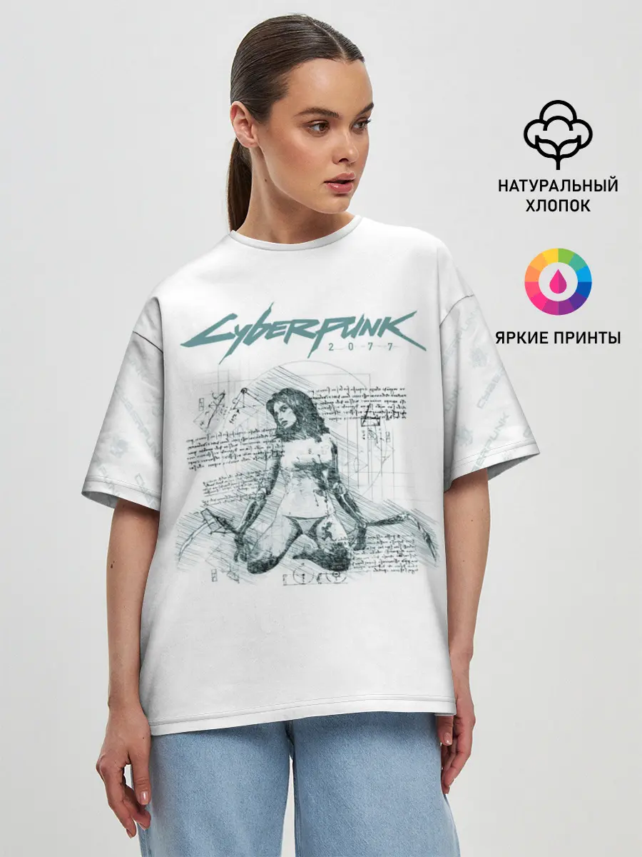 Женская футболка оверсайз / КЛИНКИ БОГОМОЛА Cyberpunk 2077