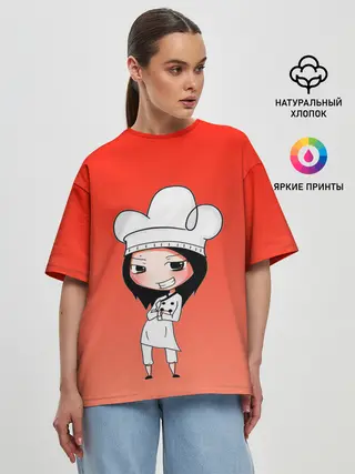Женская футболка оверсайз / Повар девушка манга