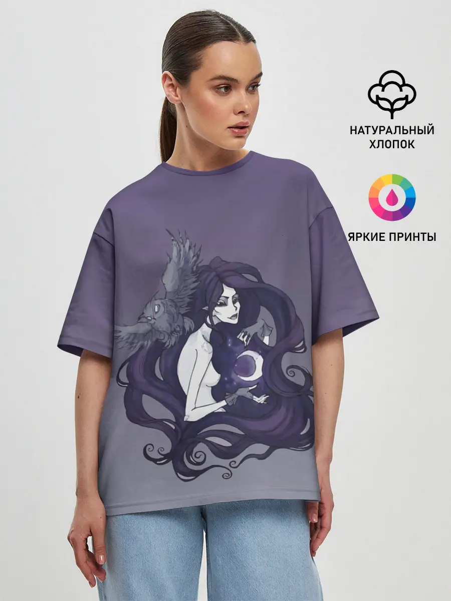 Женская футболка оверсайз / ведьма сова луна
