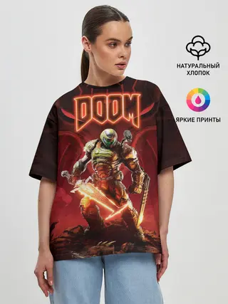 Женская футболка оверсайз / Doom | Думгай