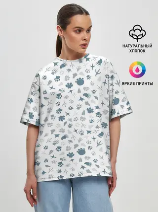 Женская футболка оверсайз / Отпечатки лап животных