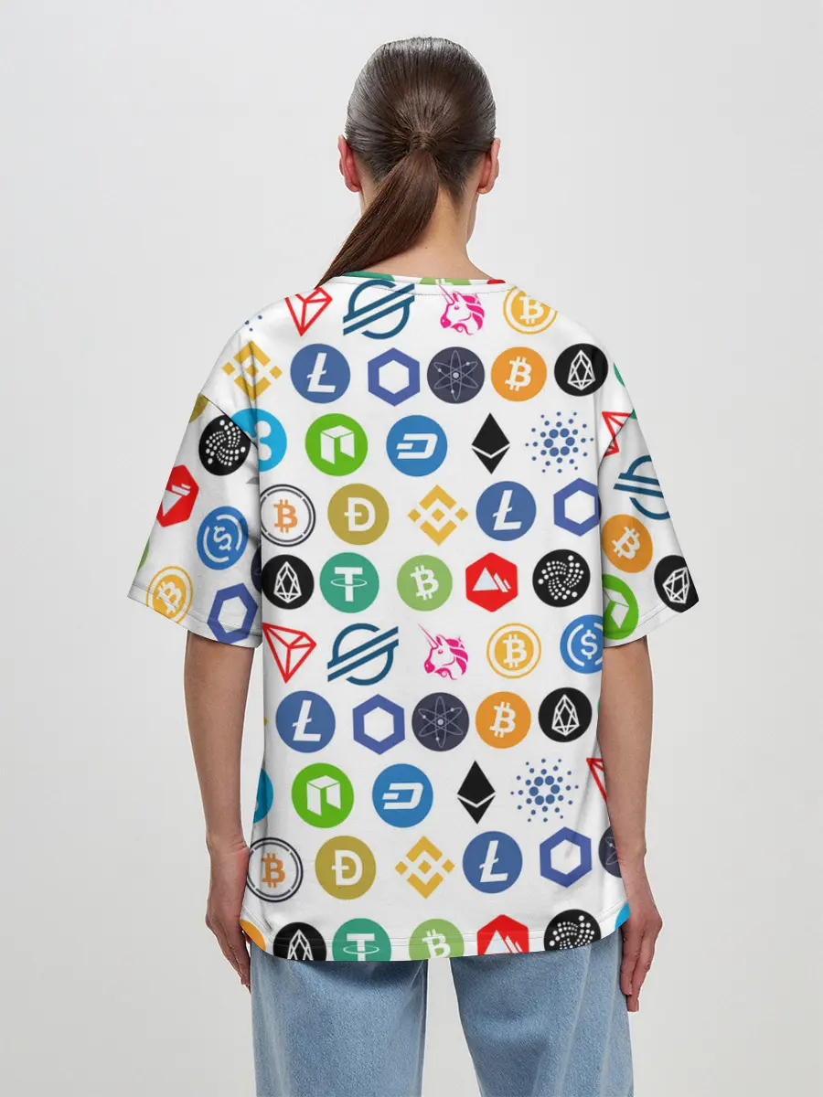 Женская футболка оверсайз / BITCOIN PATTERN | БИТКОИН