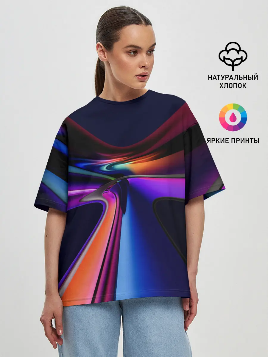 Женская футболка оверсайз / Красочные светящиеся линии