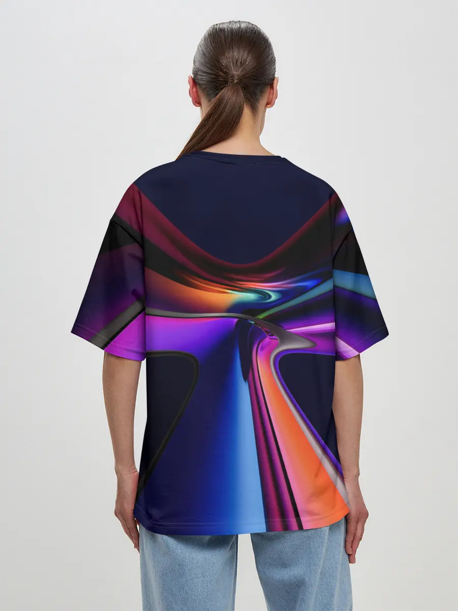 Женская футболка оверсайз / Красочные светящиеся линии