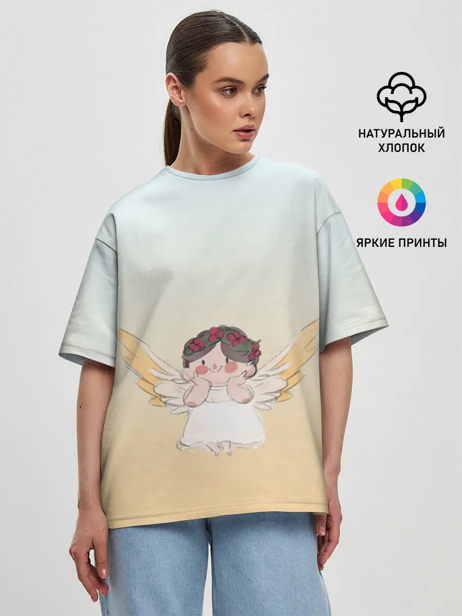 Женская футболка оверсайз / акварельный ангелок