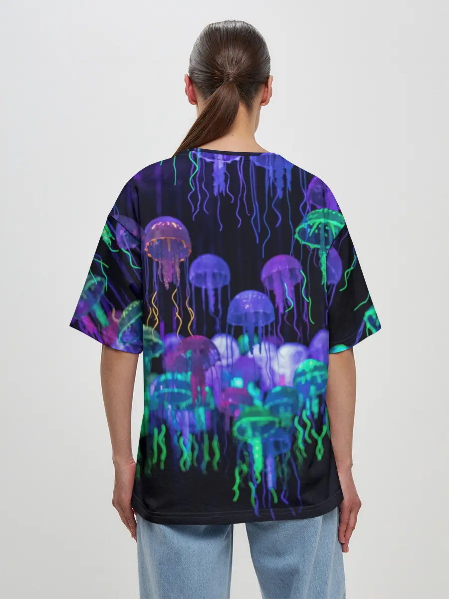 Женская футболка оверсайз / Неоновые медузы