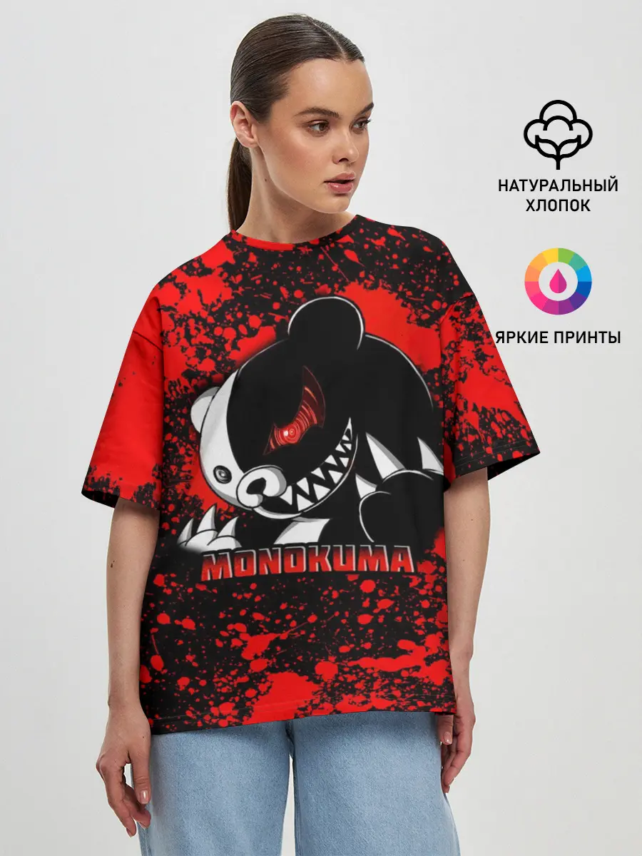 Женская футболка оверсайз / MONOKUMA / МОНОКУМА BLOOD