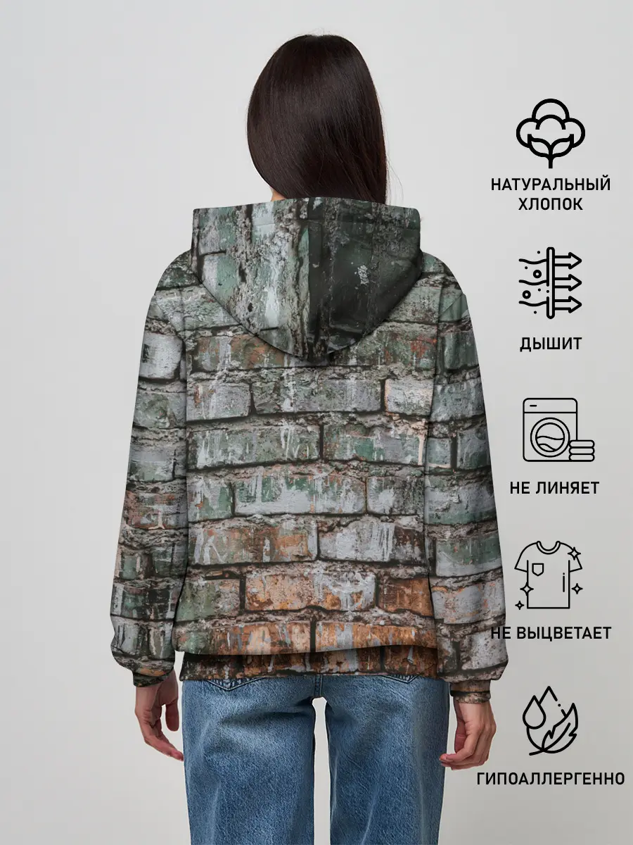 Женское худи / кирпичная стена потеки краска