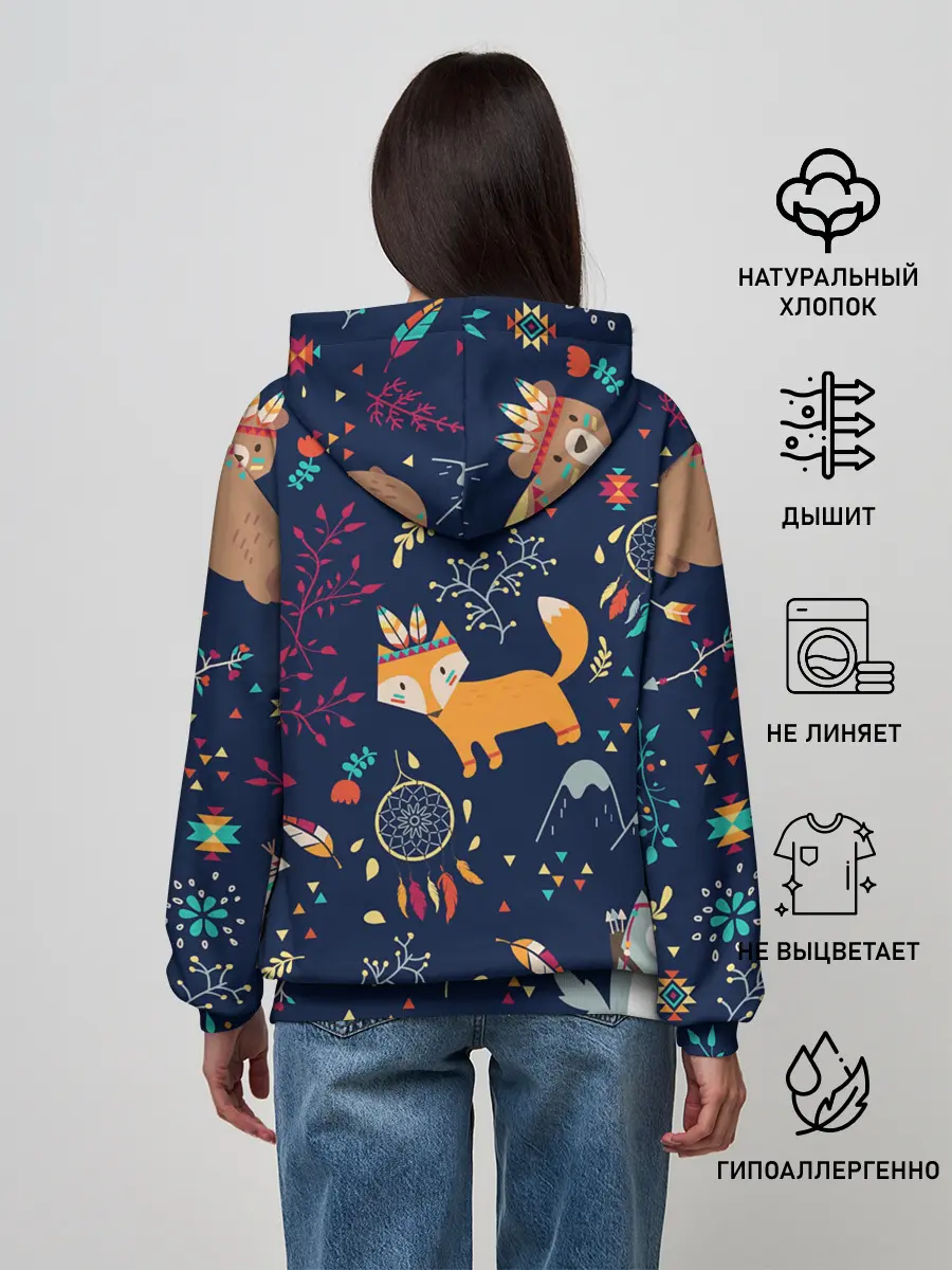 Женское худи / Звери природа индейцы этно