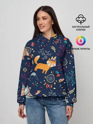 Женское худи / Звери природа индейцы этно