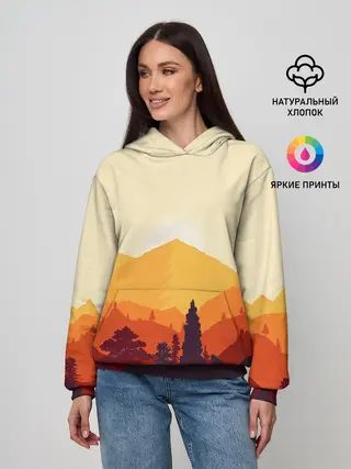 Женское худи / Горы закат пейзаж лиса арт