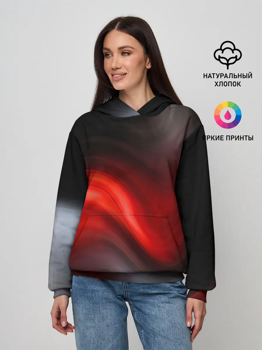 Женское худи / BLACK RED WAVES | АБСТРАКЦИЯ
