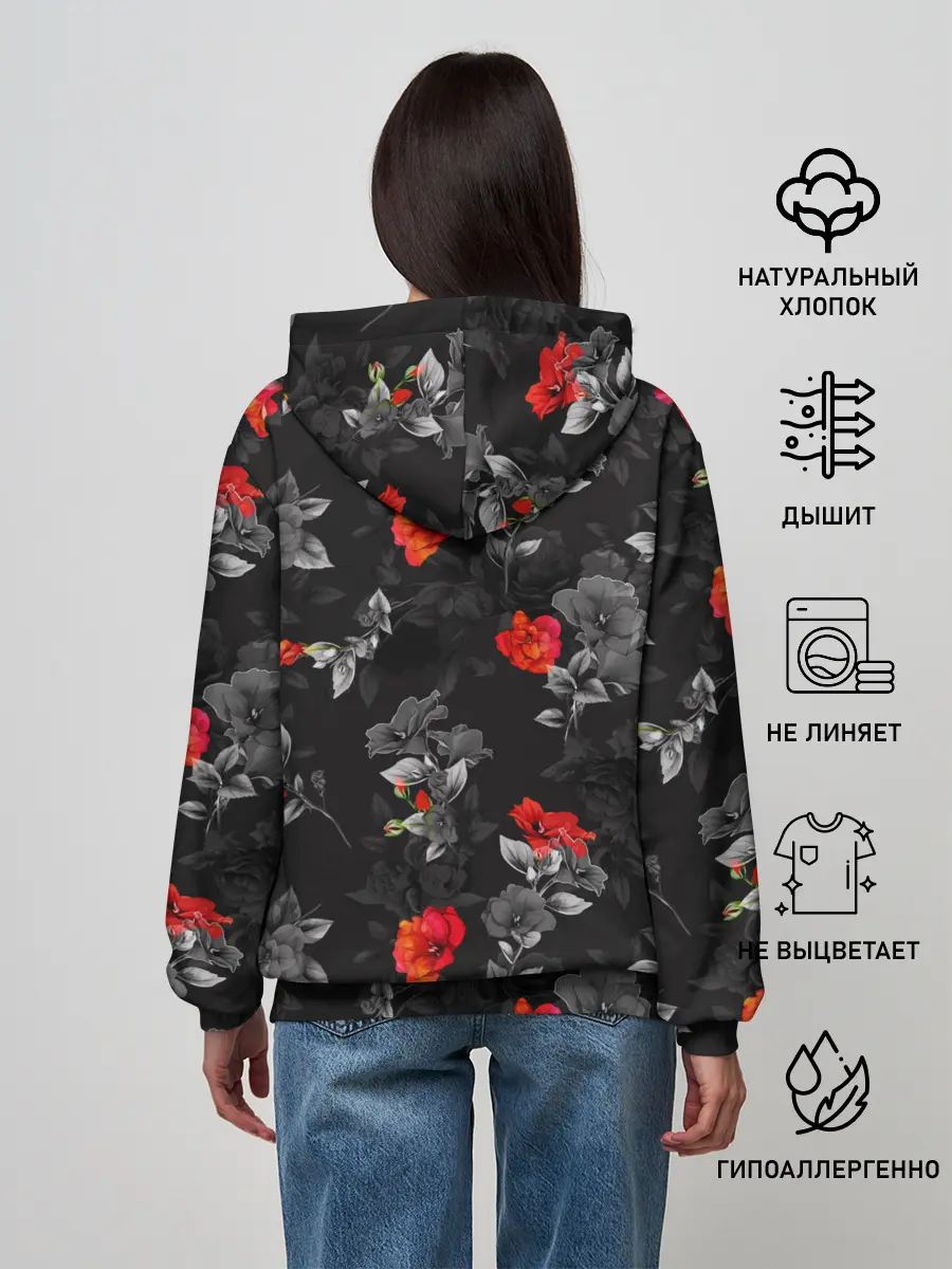 Женское худи / Красные цветы