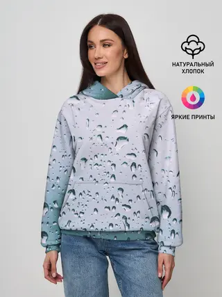 Женское худи / Капли окно стекло дождь серо