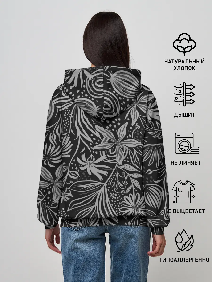 Женское худи / Флора | Черно Белая