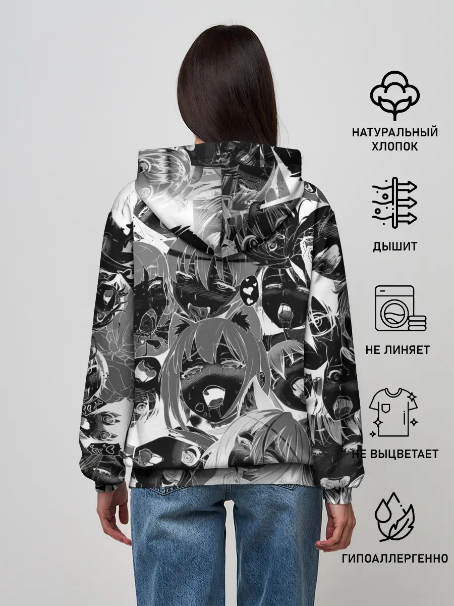 Женское худи / Ахегао паттерн черный