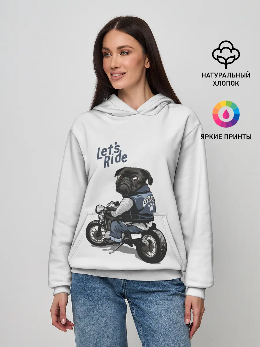 Женское худи / Pug Rider | Байкер Мопс