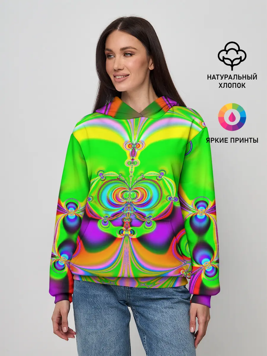 Женское худи / КИСЛОТНЫЙ ФРАКТАЛ ГЕОМЕТРИЯ