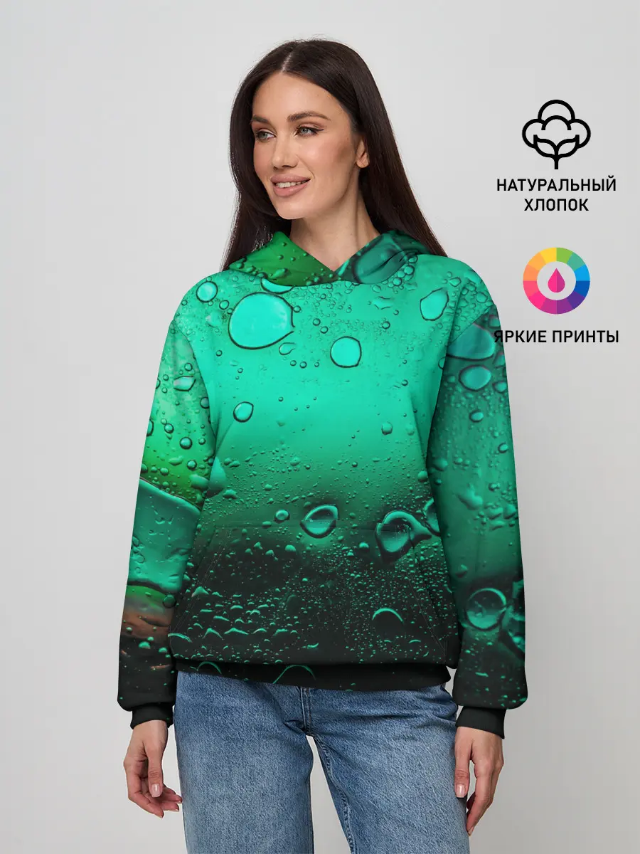 Женское худи / Зеленые капли клетки