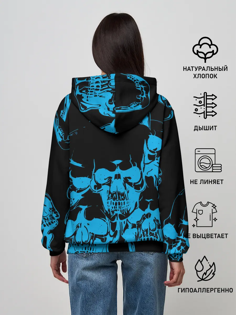 Женское худи / Ора Муда синие черепа