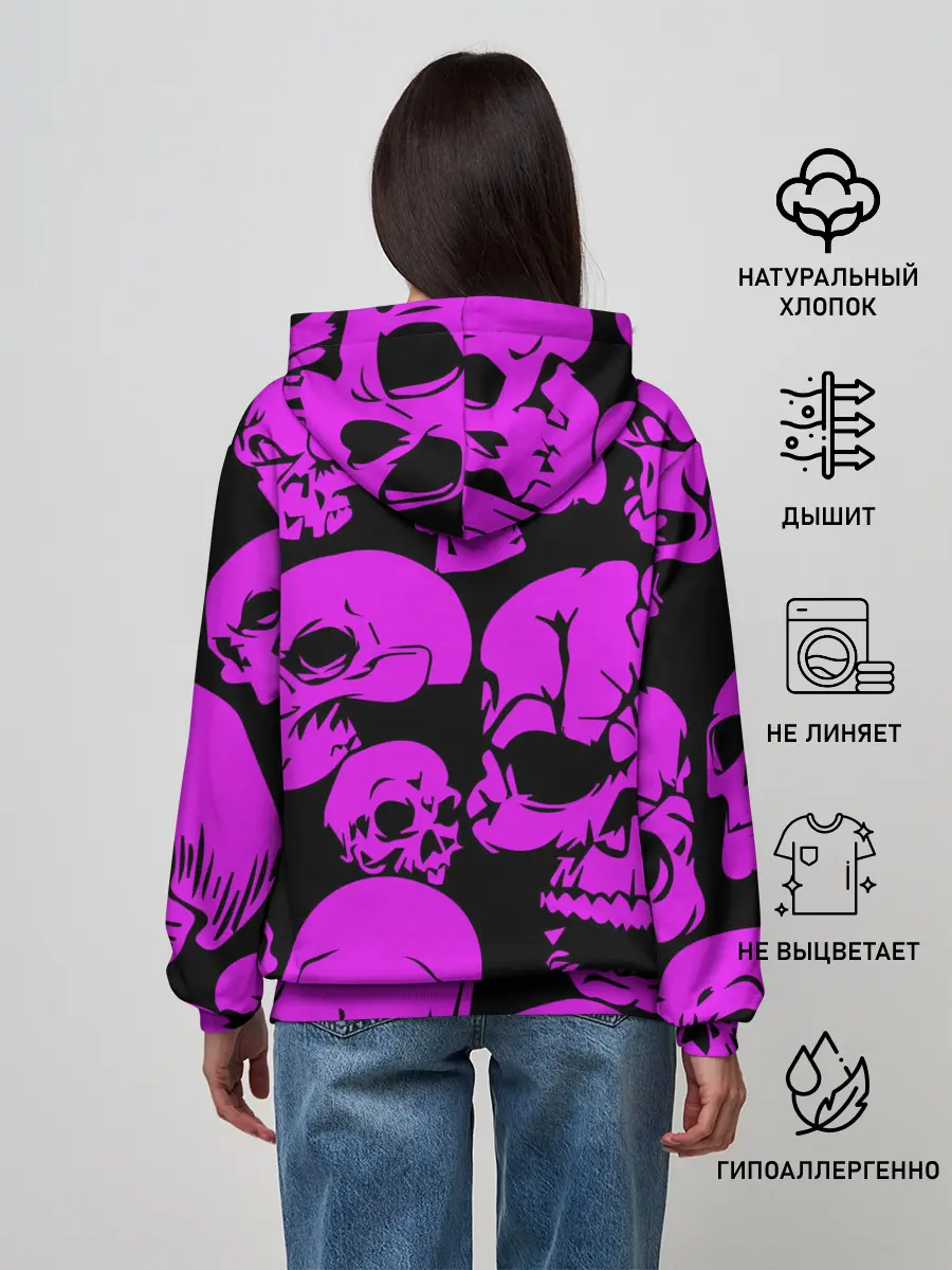 Женское худи / KILLA фиолетовые черепа