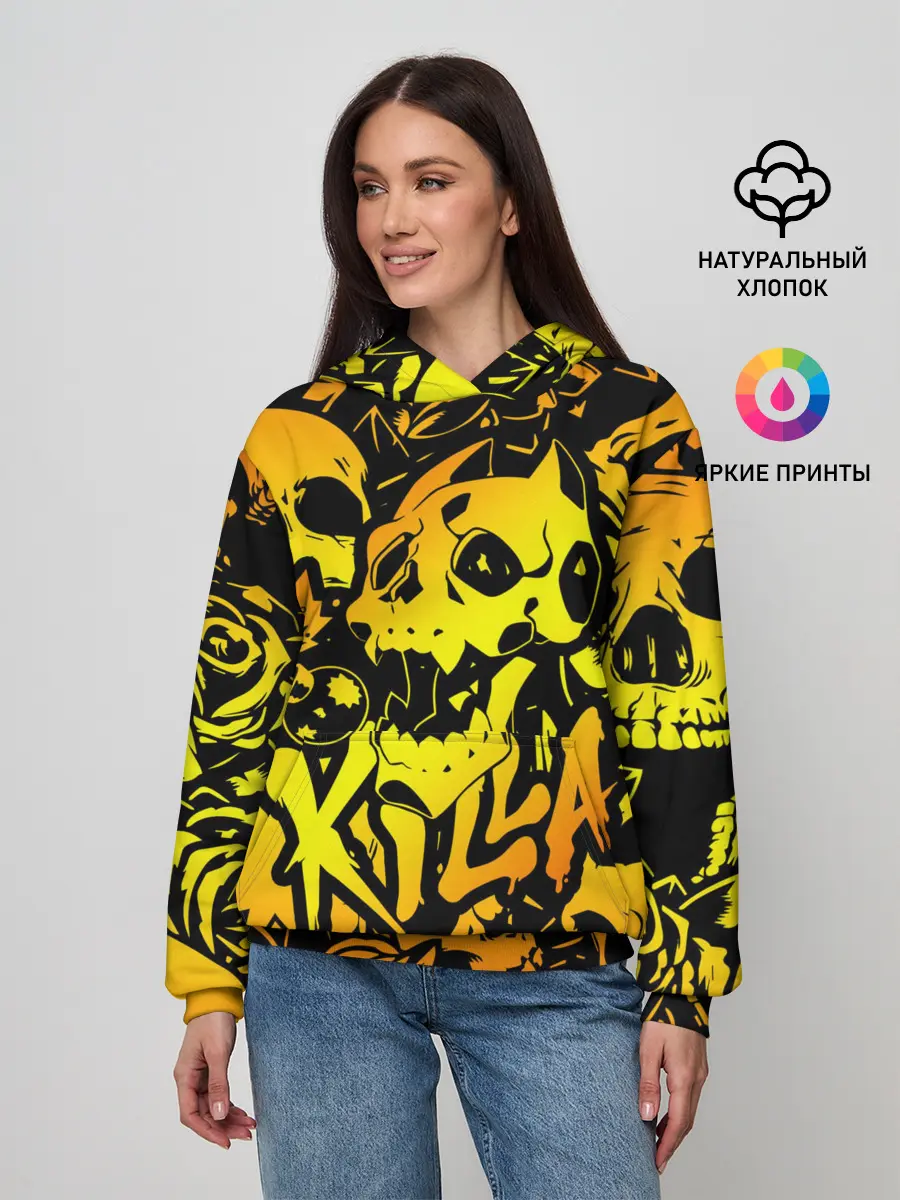 Женское худи / KILLA оранжевые черепа