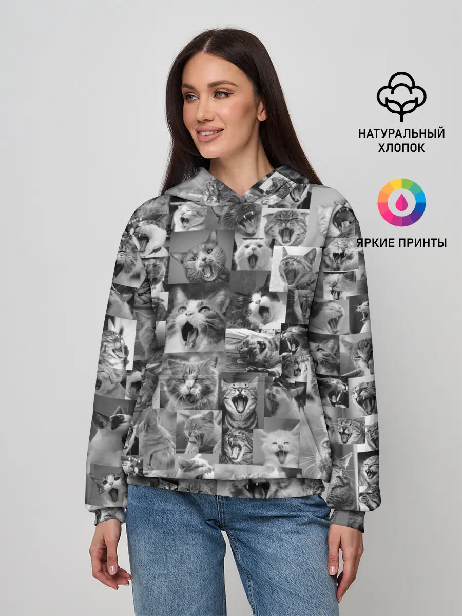 Женское худи / Неко ахегао чб