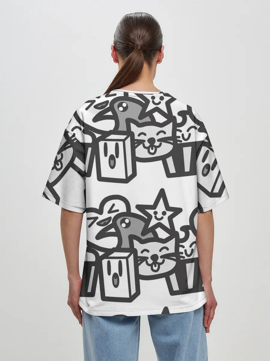 Женская футболка оверсайз / Чёрно-белые дудлы