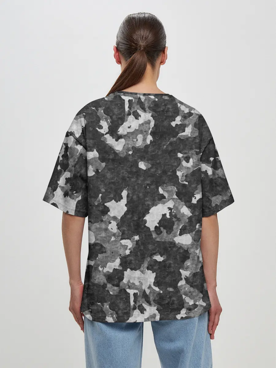 Женская футболка оверсайз / Gray Camouflage