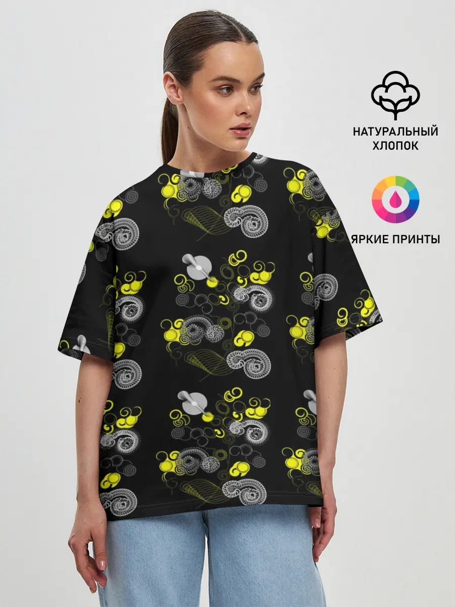 Женская футболка оверсайз / неоновая абстракция