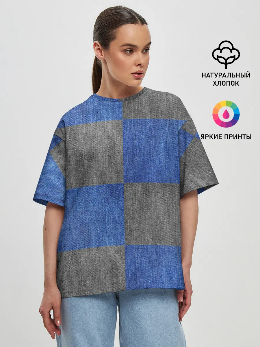 Женская футболка оверсайз / Denim Patchwork