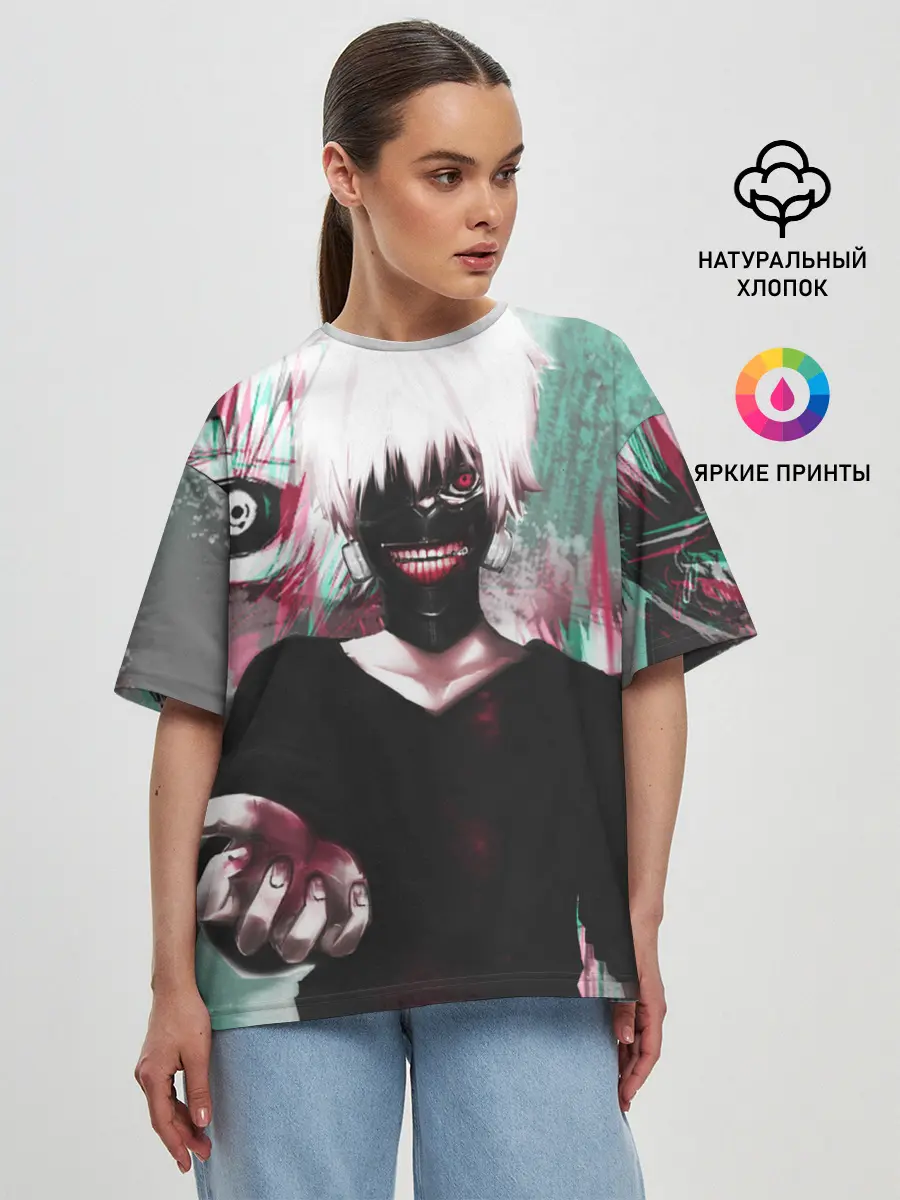 Женская футболка оверсайз / Полугуль Канеки