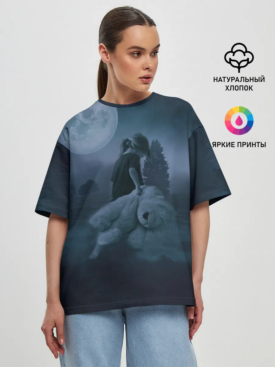Женская футболка оверсайз / Девочка и полнолуние