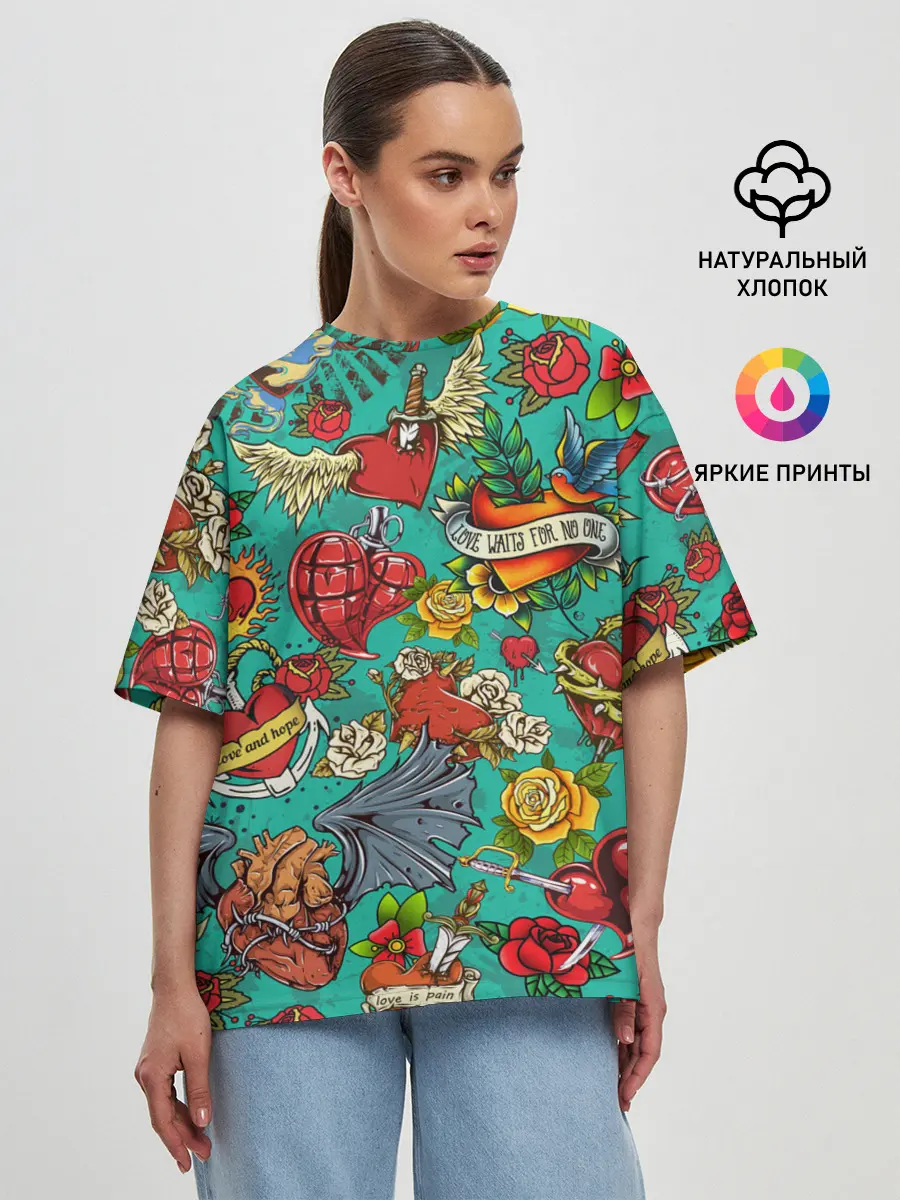 Женская футболка оверсайз / Дела сердечные tattoo