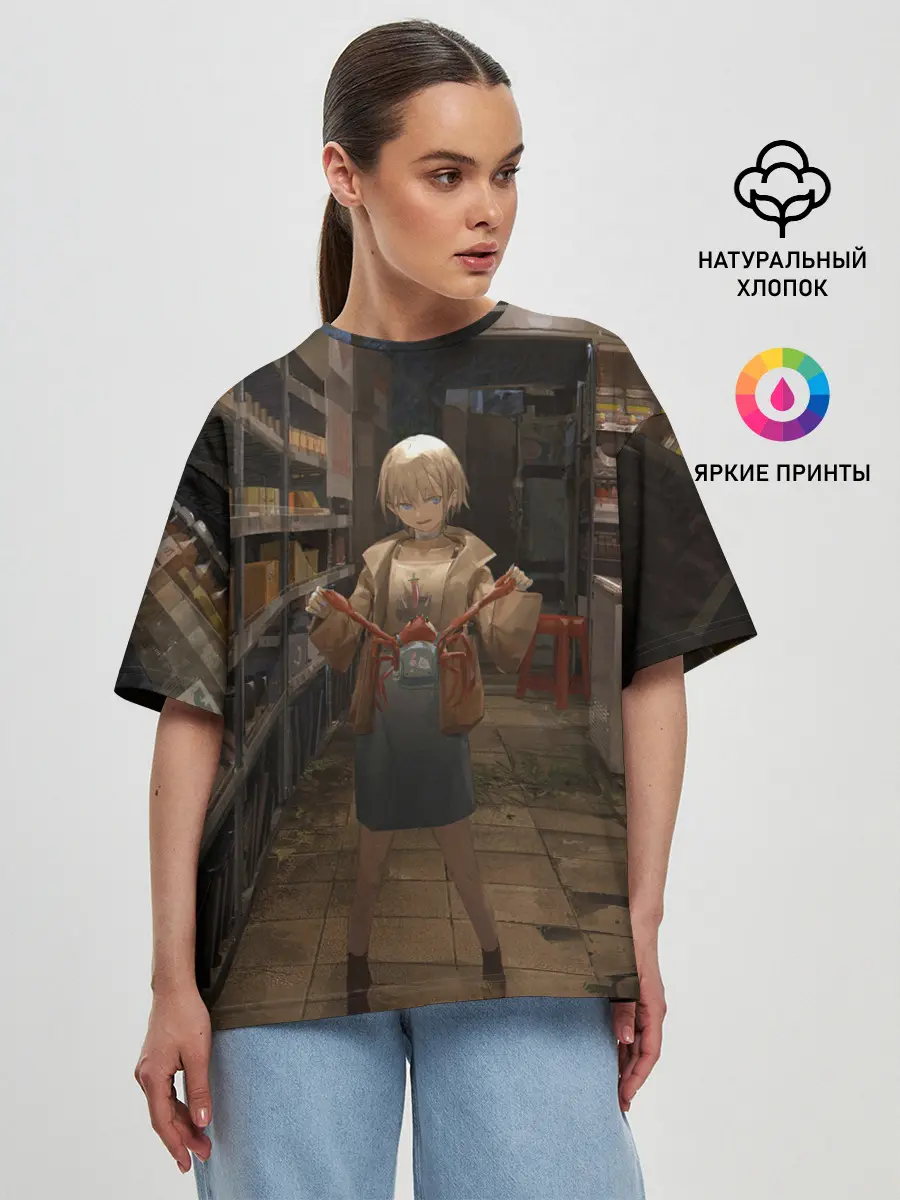 Женская футболка оверсайз / Girl with crab