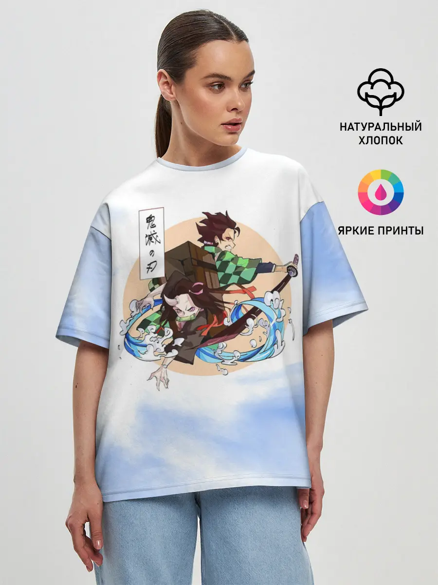 Женская футболка оверсайз / Танджиро и Незуко Камадо