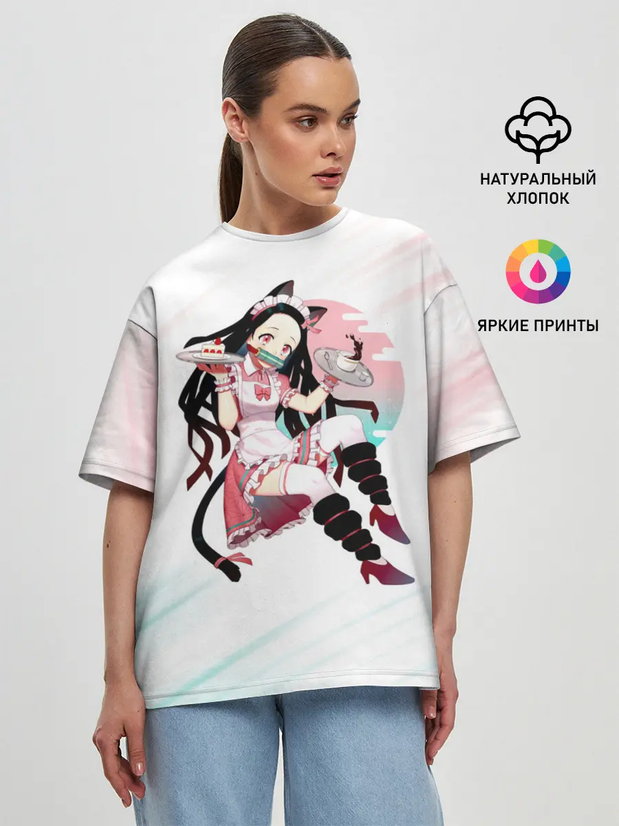 Женская футболка оверсайз / Незуко Камадо Kimetsu no Yaiba
